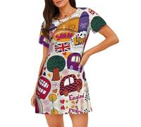 WZYCWB Camicia da notte a maniche corte con stampa inglese con stampa di giornale scolastico, perfetta per un abbigliamento rilassato in casa, Nero , XL