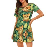 WZYCWB Camicia da notte a maniche corte da donna con illustrazione di scimmia dagli occhi grandi, vestibilità ampia, adatta per dormire e indossare rilassati, Nero , S