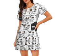 WZYCWB Camicia da notte a maniche corte da donna con pecore nere e bianche, vestibilità ampia, adatta per dormire e indossare rilassati, Nero , XL
