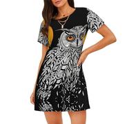 WZYCWB Camicia da notte a maniche corte da donna con stampa gufo nera, perfetta per un abbigliamento rilassato in casa, Nero , L