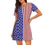 WZYCWB Camicia da notte da donna a maniche corte con stampa bandiera americana blu e rossa, perfetta per un abbigliamento rilassante per la casa, Nero , XXL