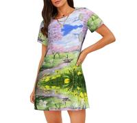 WZYCWB Camicia da notte da donna a maniche corte con stampa di alberi di ciliegio, perfetta per un abbigliamento rilassante per la casa, Nero , M