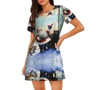 WZYCWB Camicia da notte da donna a maniche corte con stampa di Babbo Natale e animali, perfetta per un abbigliamento rilassante per la casa, Nero , M