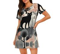 WZYCWB Camicia da notte da donna a maniche corte con stampa di gatto nella giungla, perfetta per un abbigliamento rilassato in casa, Nero , S