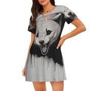 WZYCWB Camicia da notte da donna a maniche corte con stampa di lupo che ulula arrabbiato, perfetta per un abbigliamento rilassato per la casa, Nero , S