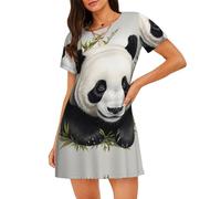 WZYCWB Camicia da notte da donna a maniche corte con stampa di panda con foglie di bambù, perfetta per un abbigliamento rilassante per la, Nero , XXL