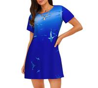 WZYCWB Camicia da notte da donna a maniche corte con stampa di squalo sotto il mare, perfetta per un abbigliamento rilassato in casa, Nero , L