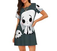 WZYCWB Camicia da notte da donna a maniche corte con stampa fantasma saltante, perfetta per un abbigliamento rilassato in casa, Nero , 3XL