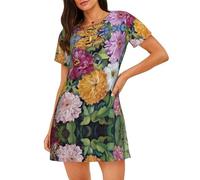 WZYCWB Camicia da notte da donna a maniche corte con stampa floreale colorata primaverile ed estate, perfetta per un abbigliamento rilassato in casa, Nero , XXL