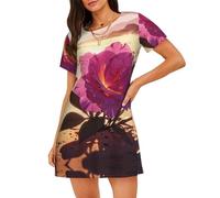 WZYCWB Camicia da notte da donna a maniche corte con stampa floreale nel deserto, perfetta per un abbigliamento rilassato in casa, Nero , XL