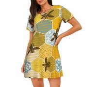 WZYCWB Camicia da notte da donna a maniche corte con stampa geometrica a nido d'ape, perfetta per un abbigliamento rilassante per la casa, Nero , S