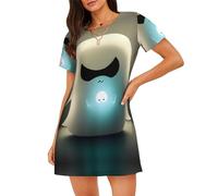 WZYCWB Camicia da notte da donna a maniche corte con stampa leggera di Little Ghost, perfetta per un abbigliamento rilassante per la casa, Nero , XL