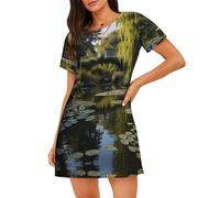 WZYCWB Camicia da notte da donna a maniche corte con stampa Monet's Garden, perfetta per un abbigliamento rilassato in casa, Nero , M