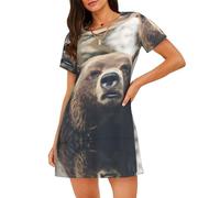 WZYCWB Camicia da notte da donna a maniche corte con stampa orso nella natura, perfetta per un abbigliamento rilassato in casa, Nero , XXL