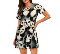 WZYCWB Camicia da notte da donna a maniche corte con stampa panda giganti, perfetta per un abbigliamento rilassato in casa, Nero , S