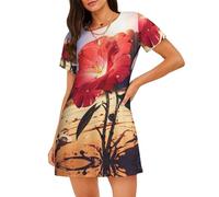 WZYCWB Camicia da notte da donna a maniche corte con stampa rosa rossa nel deserto, perfetta per un abbigliamento rilassante per la casa, Nero , M