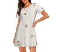 WZYCWB Camicia da notte da donna a maniche corte con stampa sciame di api, perfetta per un abbigliamento rilassato in casa, Nero , XXL