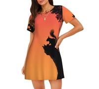 WZYCWB Camicia da notte da donna a maniche corte con stampa scoiattolo tramonto, perfetta per un abbigliamento rilassante per la casa, Nero , M
