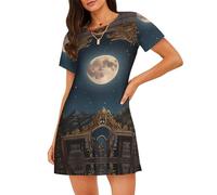 WZYCWB Camicia da notte da donna a maniche corte con stampa Star Castle, perfetta per un abbigliamento rilassato in casa, Nero , S