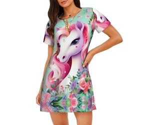 WZYCWB Camicia da notte da donna a maniche corte con stampa unicorno, perfetta per un abbigliamento rilassato in casa, Nero , XXL
