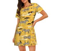 WZYCWB Camicia da notte da donna a maniche corte con stampa zebra steppa, perfetta per un abbigliamento rilassato in casa, Nero , S