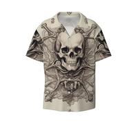 WZYCWB Camicia da uomo a maniche corte con scheletro, casual, con bottoni, per vacanze, spiaggia, nero, S