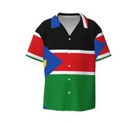 WZYCWB Camicia da uomo a maniche corte con stampa bandiera del Sud Sudan, casual, con bottoni, taglie S-4XL, nero, L