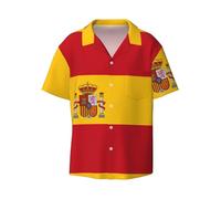 WZYCWB Camicia da uomo a maniche corte con stampa della bandiera spagnola, casual, con bottoni, disponibile nelle taglie S-4XL, nero, XX-Large