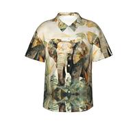 WZYCWB Camicia da uomo a maniche corte con stampa di elefanti forti, stile hawaiano, camicia estiva da viaggio, S-3XL, nero, M