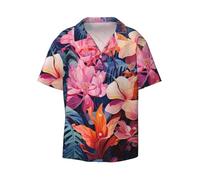 WZYCWB Camicia da uomo a maniche corte con stampa di foglie tropicali colorate, camicia casual abbottonata disponibile nelle taglie S-4XL, nero, 3XL