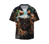 WZYCWB Camicia da uomo a maniche corte con stampa di lucertole colorate, casual, con bottoni, disponibile nelle taglie S-4XL, nero, M