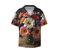 WZYCWB Camicia da uomo a maniche corte con stampa di un grande bouquet di fiori, stile casual, con bottoni, taglie S-4XL, Nero, XXL