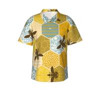 WZYCWB Camicia hawaiana da uomo a maniche corte con stampa geometrica a nido d'ape, perfetta per vacanze al mare e feste in piscina, Nero , S-4XL