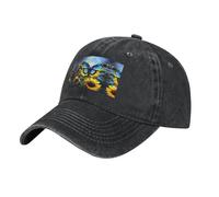 WZYCWB Cappellino da baseball con stampa nera con farfalla blu girasole, berretto da baseball sportivo e casual, visiera parasole, Nero , Taglia unica