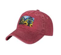 WZYCWB Cappellino da baseball con stampa nera con farfalla blu girasole, berretto da baseball sportivo e casual, visiera parasole, Rosso, Taglia unica