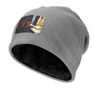 WZYCWB Cappellino invernale da sci con stampa gatto randagio in The Alley nero foderato in pile caldo da uomo e da donna, Grigio chiaro, Taglia unica