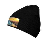 WZYCWB Cappello caldo lavorato a maglia con motivo tramonto a Barcellona. Perfetto per attività all'aperto, pendolarismo quotidiano e viaggi. Nero