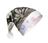 WZYCWB Cappello da Babbo Natale con gatto nero nella foresta strana stampata, perfetto per Natale, Capodanno e feste