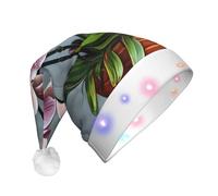 WZYCWB Cappello da Babbo Natale con orchidee in fiore, cappello luminoso in peluche per Natale, Capodanno ed eventi di festa