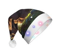 WZYCWB Cappello da Babbo Natale con orso bruno nella foresta, cappello luminoso in peluche per Natale, Capodanno ed eventi di festa