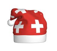 WZYCWB Cappello da Babbo Natale in peluche con bandiera svizzera, alto 40 cm, cappello da adulto, cappello decorativo unisex per capodanno, festa di Natale e Capodanno