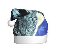 WZYCWB Cappello da Babbo Natale per adulti, cappello da Babbo Natale in peluche con lupo sotto la luna, alto 40 cm, cappello decorativo unisex per feste di Natale e Capodanno