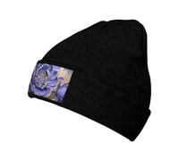 WZYCWB Cappello da sci lavorato a maglia con vere peonie stampate, con un design largo ed elastico. Perfetto per escursioni, sci e viaggi. Nero