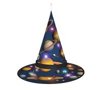 WZYCWB Cappello da strega con pianeti del sistema solare, cappello da strega con luci a LED per carnevale, feste in maschera, giochi di ruolo, ecc., 38 x 33 x 19 cm, cappello decorativo a punta