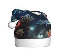 WZYCWB Cappello di Babbo Natale con motivo di squali sotto il mare, cappello decorativo festivo di Capodanno, adatto per adulti e bambini alle feste di Natale.