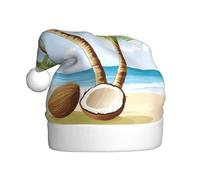 WZYCWB Cappello di Babbo Natale stampato con alberi di cocco da spiaggia, adatto per feste di Natale, feste di Capodanno e spettacoli teatrali.