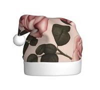 WZYCWB Cappello di Babbo Natale stampato con rose rosa, adatto per feste di Natale, feste di Capodanno e spettacoli teatrali.