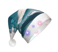 WZYCWB Cappello di Natale del fumetto blu dell'onda del mare adulto di Capodanno con le luci del LED, unisex cappello di Natale della peluche del cappello di Natale di Capodanno