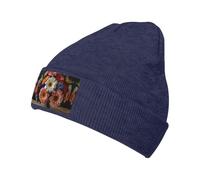 WZYCWB Cappello in maglia nera con stampa di un grande bouquet di fiori, caldo, elasticizzato, senza tesa, perfetto per l'uso quotidiano invernale e attività all'aperto, blu navy, Taglia unica