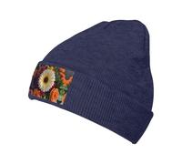 WZYCWB Cappello lavorato a maglia nero con stampa bouquet extra large - cappello caldo, elasticizzato, senza tesa, perfetto per l'uso quotidiano invernale e attività all'aperto, blu navy, Taglia unica